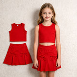 GSD3759 Solid Color Bows Red Yoga Girls Skorts Set
