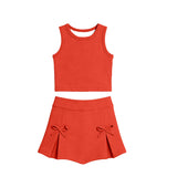 Preorder Samples GSD3759 Solid Color Bows Red Yoga Girls Skorts Set