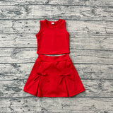 Preorder Samples GSD3759 Solid Color Bows Red Yoga Girls Skorts Set