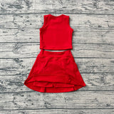 Preorder Samples GSD3759 Solid Color Bows Red Yoga Girls Skorts Set