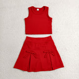GSD3759 Solid Color Bows Red Yoga Girls Skorts Set