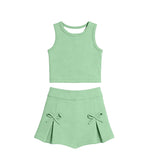 Preorder Samples GSD3760 Solid Color Bows Green Yoga Girls Skorts Set