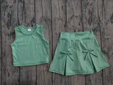 Preorder Samples GSD3760 Solid Color Bows Green Yoga Girls Skorts Set