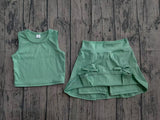 Preorder Samples GSD3760 Solid Color Bows Green Yoga Girls Skorts Set