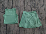 Preorder Samples GSD3760 Solid Color Bows Green Yoga Girls Skorts Set