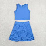 GSD3761 Solid Color Bows Blue Color Yoga Girls Skorts Set