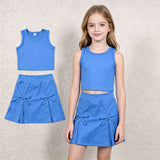 GSD3761 Solid Color Bows Blue Color Yoga Girls Skorts Set