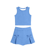 Preorder Samples GSD3761 Solid Color Bows Blue Color Yoga Girls Skorts Set