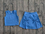 Preorder Samples GSD3761 Solid Color Bows Blue Color Yoga Girls Skorts Set