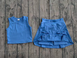 Preorder Samples GSD3761 Solid Color Bows Blue Color Yoga Girls Skorts Set