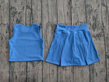 Preorder Samples GSD3761 Solid Color Bows Blue Color Yoga Girls Skorts Set