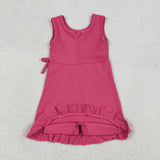 GSD3766 Solid Color Pink Ruffles Yoga Girl's Dress Onesie