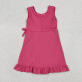 GSD3766 Solid Color Pink Ruffles Yoga Girl's Dress Onesie