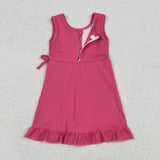 GSD3766 Solid Color Pink Ruffles Yoga Girl's Dress Onesie