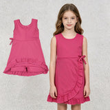 GSD3766 Solid Color Pink Ruffles Yoga Girl's Dress Onesie