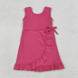 GSD3766 Solid Color Pink Ruffles Yoga Girl's Dress Onesie