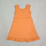 GSD3767 Solid Color Orange Ruffles Yoga Girl's Dress Onesie