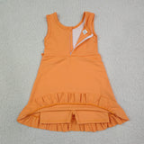 GSD3767 Solid Color Orange Ruffles Yoga Girl's Dress Onesie