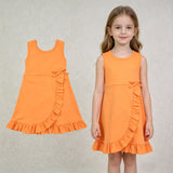 GSD3767 Solid Color Orange Ruffles Yoga Girl's Dress Onesie