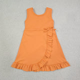 GSD3767 Solid Color Orange Ruffles Yoga Girl's Dress Onesie