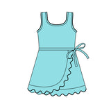 Preorder Samples GSD3768 Solid Color Blue Color Ruffles Yoga Girl's Dress Onesie