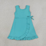 GSD3768 Solid Color Blue Color Ruffles Yoga Girl's Dress Onesie