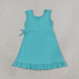 GSD3768 Solid Color Blue Color Ruffles Yoga Girl's Dress Onesie