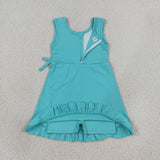 GSD3768 Solid Color Blue Color Ruffles Yoga Girl's Dress Onesie