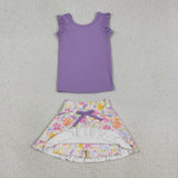 GSD3771 Flower Purple Ruffles Yoga Girls Skorts Outfits
