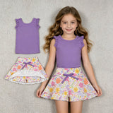 GSD3771 Flower Purple Ruffles Yoga Girls Skorts Outfits