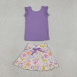 GSD3771 Flower Purple Ruffles Yoga Girls Skorts Outfits