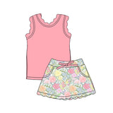 Preorder Samples GSD3772 Flower Pink Scallop Edge Yoga Girls Skorts Set