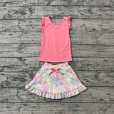 Preorder Samples GSD3772 Flower Pink Scallop Edge Yoga Girls Skorts Set