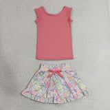 GSD3772 Flower Pink Ruffles Yoga Girls Skorts Set