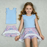 GSD3775 Mermaid Fish Scales Scallop Edge Yoga Girls Skorts Set