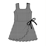 Preorder Samples GSD3777 Black Plaid Ruffles Yoga Girl's Dress Onesie