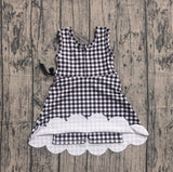 Preorder Samples GSD3777 Black Plaid Ruffles Yoga Girl's Dress Onesie