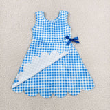 GSD3778 Blue Color Plaid Ruffles Yoga Girl's Dress Onesie