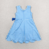 GSD3778 Blue Color Plaid Ruffles Yoga Girl's Dress Onesie