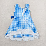 GSD3778 Blue Color Plaid Ruffles Yoga Girl's Dress Onesie