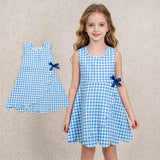 GSD3778 Blue Color Plaid Ruffles Yoga Girl's Dress Onesie