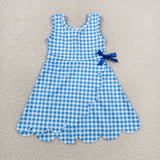 GSD3778 Blue Color Plaid Ruffles Yoga Girl's Dress Onesie