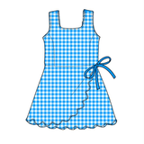 Preorder Samples GSD3778 Blue Color Plaid Ruffles Yoga Girl's Dress Onesie