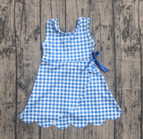 Preorder Samples GSD3778 Blue Color Plaid Ruffles Yoga Girl's Dress Onesie