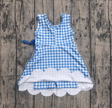 Preorder Samples GSD3778 Blue Color Plaid Ruffles Yoga Girl's Dress Onesie