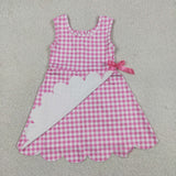 GSD3779 Pink Color Plaid Scallop Edge Yoga Girl's Dress Onesie