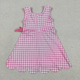 GSD3779 Pink Color Plaid Scallop Edge Yoga Girl's Dress Onesie
