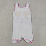 GSD3779 Pink Color Plaid Scallop Edge Yoga Girl's Dress Onesie