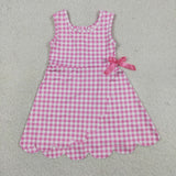 GSD3779 Pink Color Plaid Scallop Edge Yoga Girl's Dress Onesie