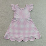 GSD3796 Pink Plaid Scallop Edge Yoga Girl's Dress Onesie